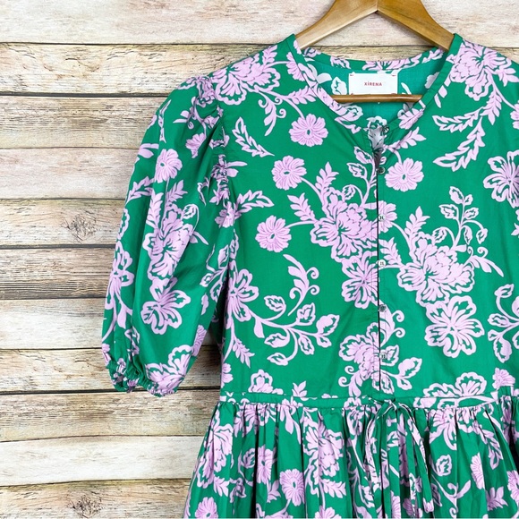 Xirena Caprisyn Green Aurie Puff Sleeve Mini Dress Size Large - Picture 3 of 8